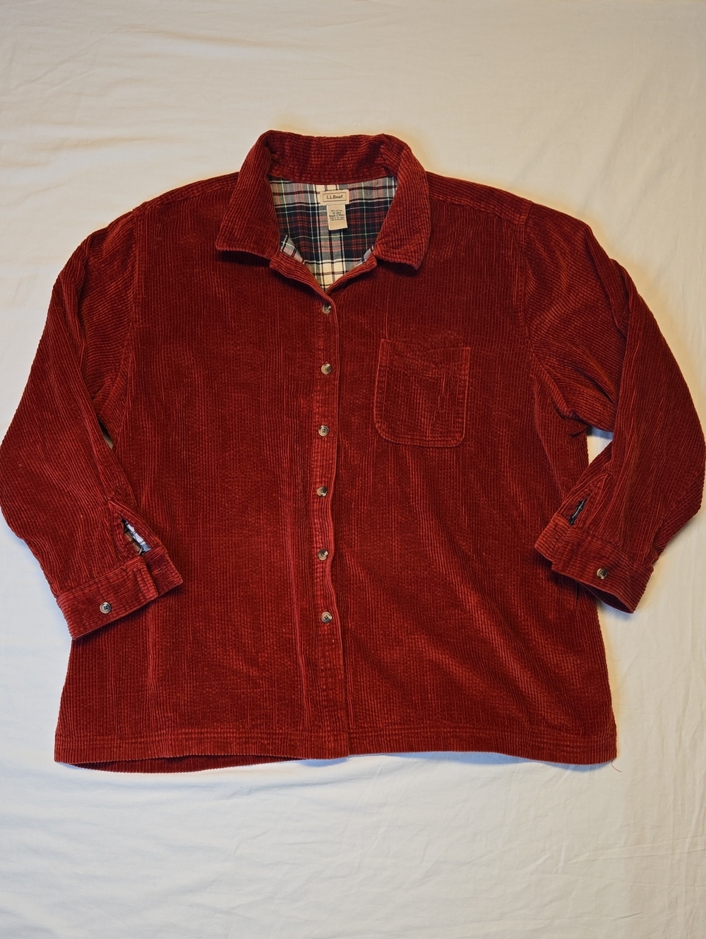 L.L. Bean Red Cotton Corduroy Button Down Over Shirt Jacket Vintage Y2K